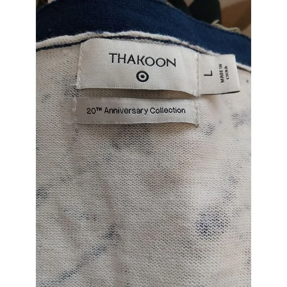 Thakoon Women Blue Pattern  Dye Diamond Button Down‎ Longsleeve Sweater Size L